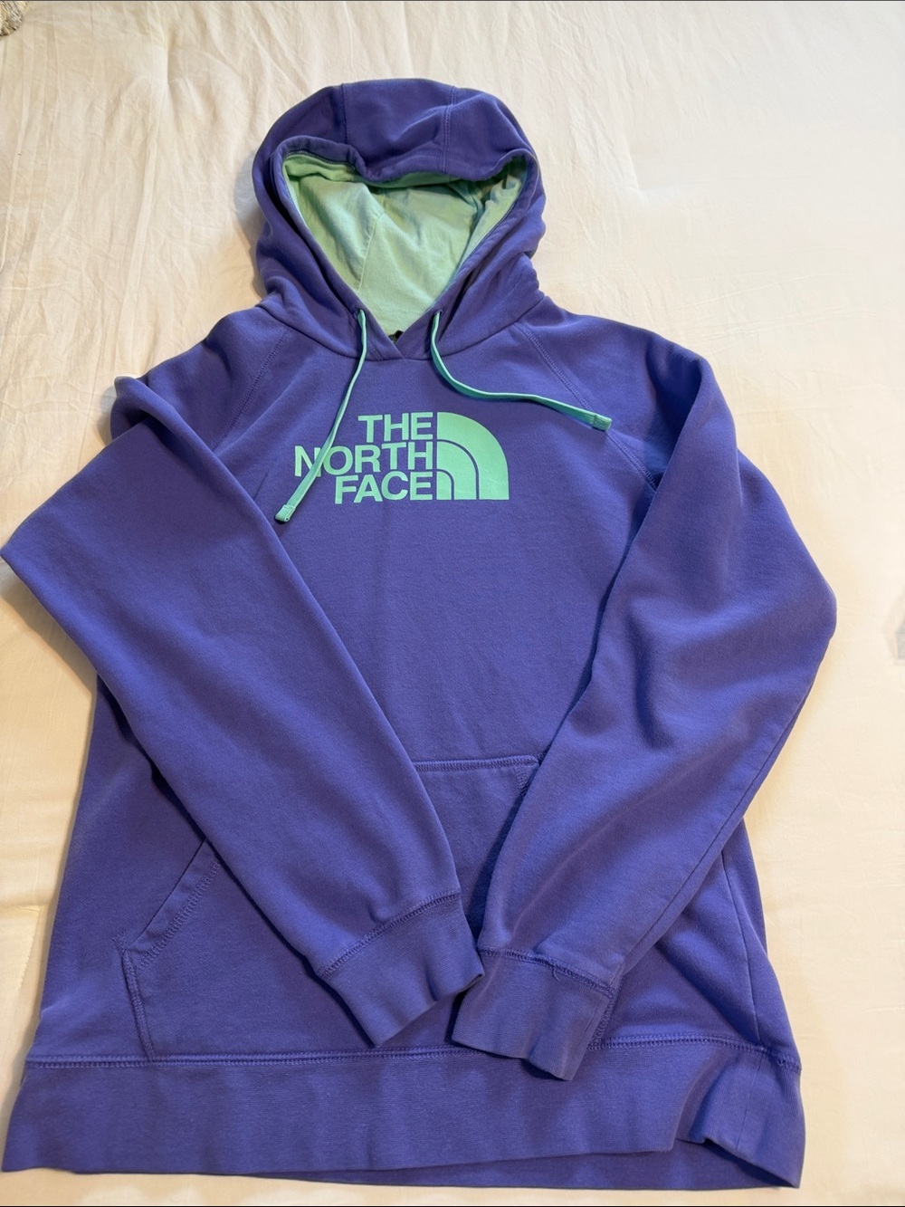 The North Face Purple Hoodie with Mint Logo and Lining. Large